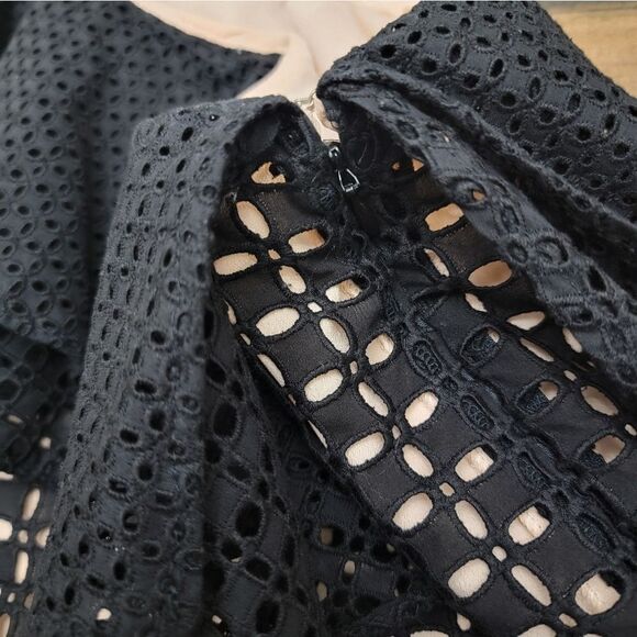 J.Crew Black Cotton Eyelet Lace Ruffled One-Shoulder Top Black Blouse Size 2 - Picture 4 of 10